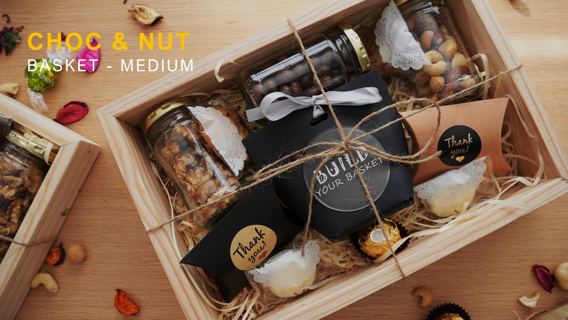 Chocolate and Nut Gift Basket, top view