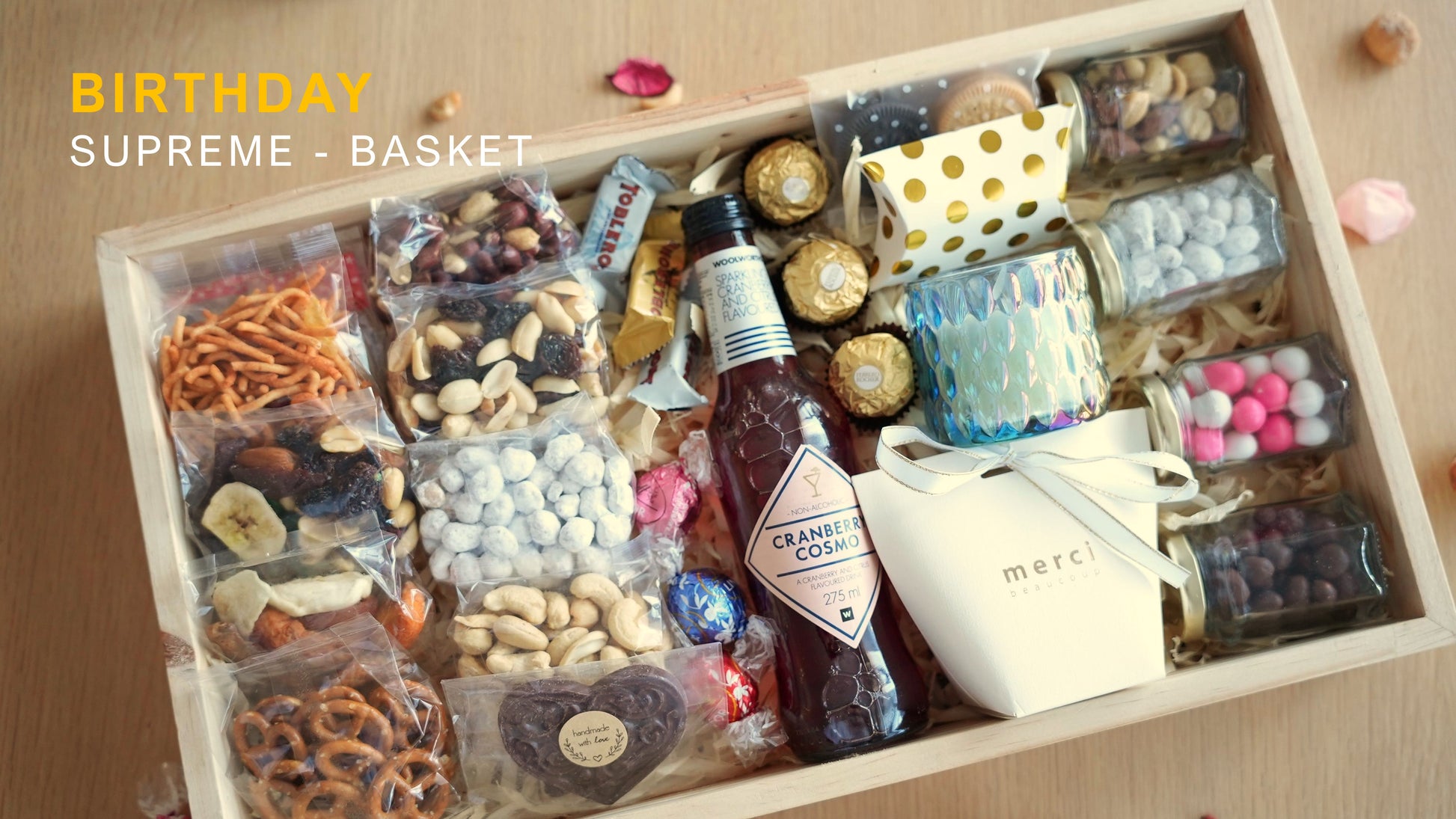 Supreme Deluxe Birthday Gift Basket, top view